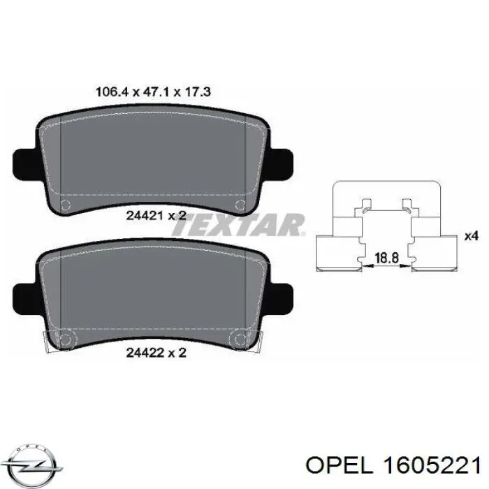 1605221 Opel pastillas de freno traseras