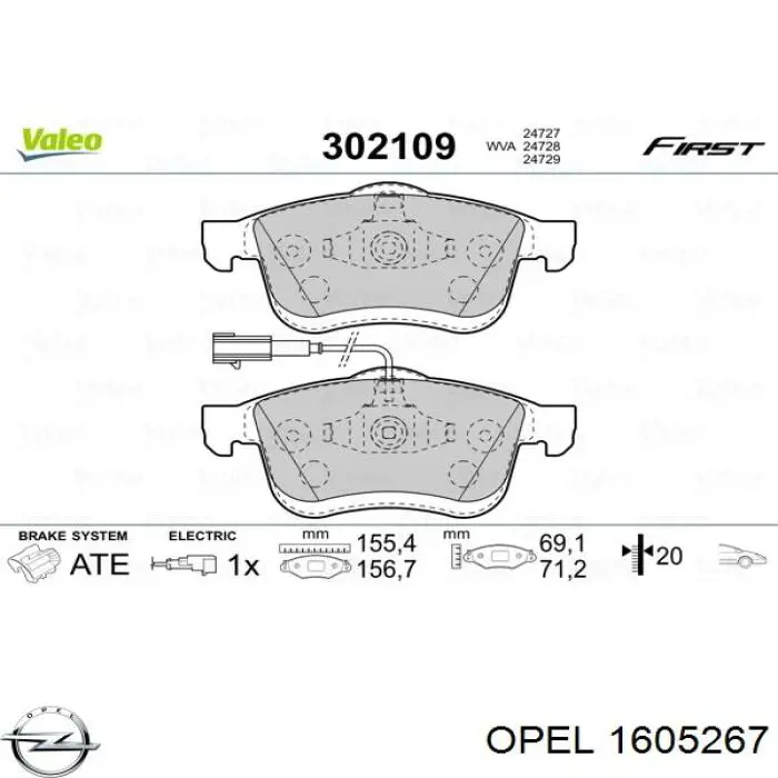 1605267 Opel pastillas de freno delanteras