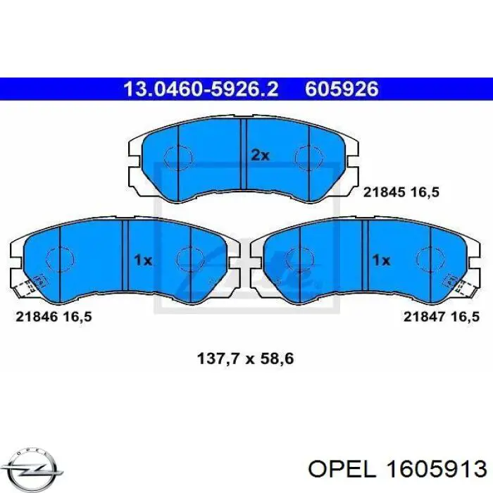 1605913 Opel pastillas de freno delanteras