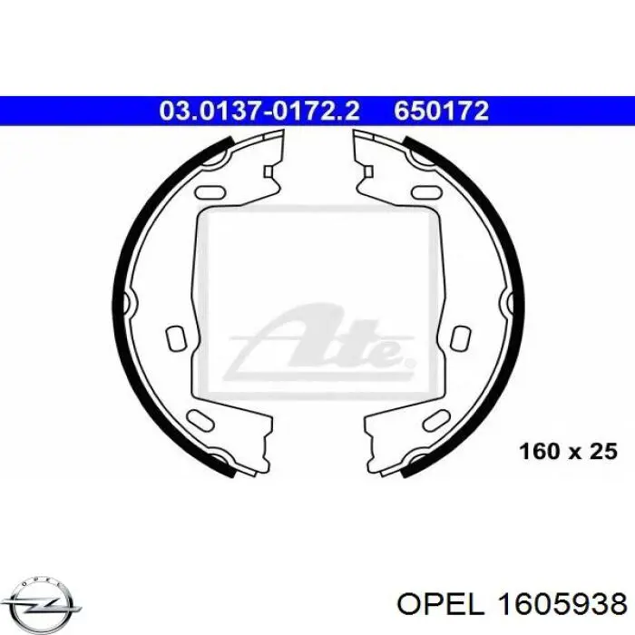 1605938 Opel juego de zapatas de frenos, freno de estacionamiento