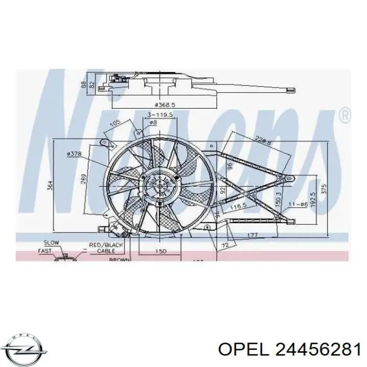 24456281 Opel difusor de radiador, ventilador de refrigeración, condensador del aire acondicionado, completo con motor y rodete