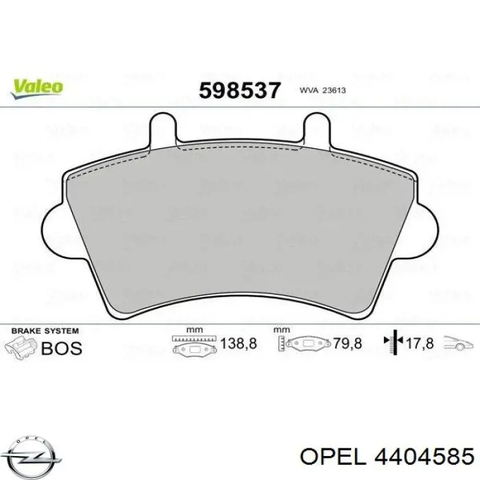 4404585 Opel pastillas de freno delanteras