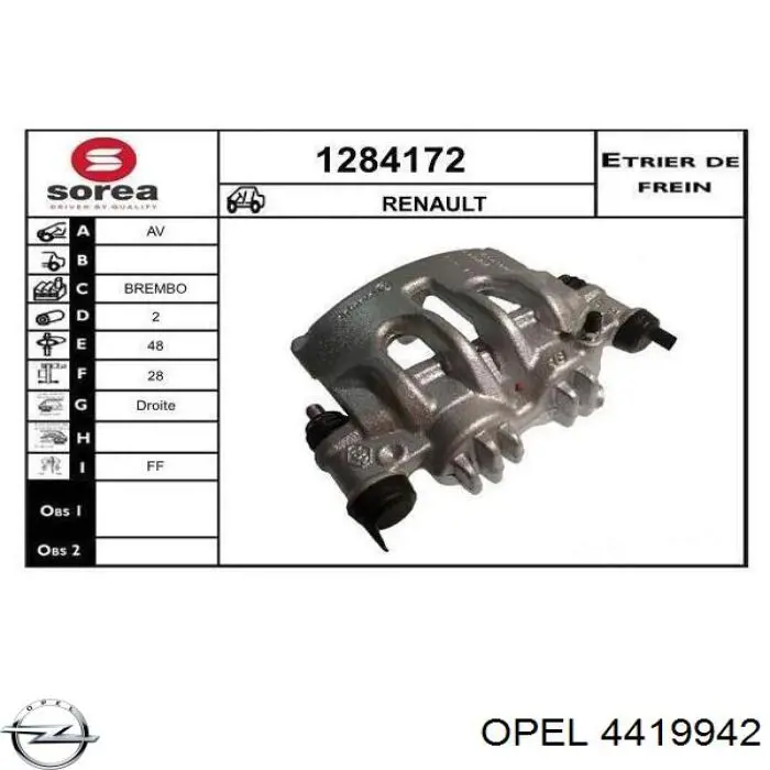 4419942 Opel pinza de freno delantera derecha