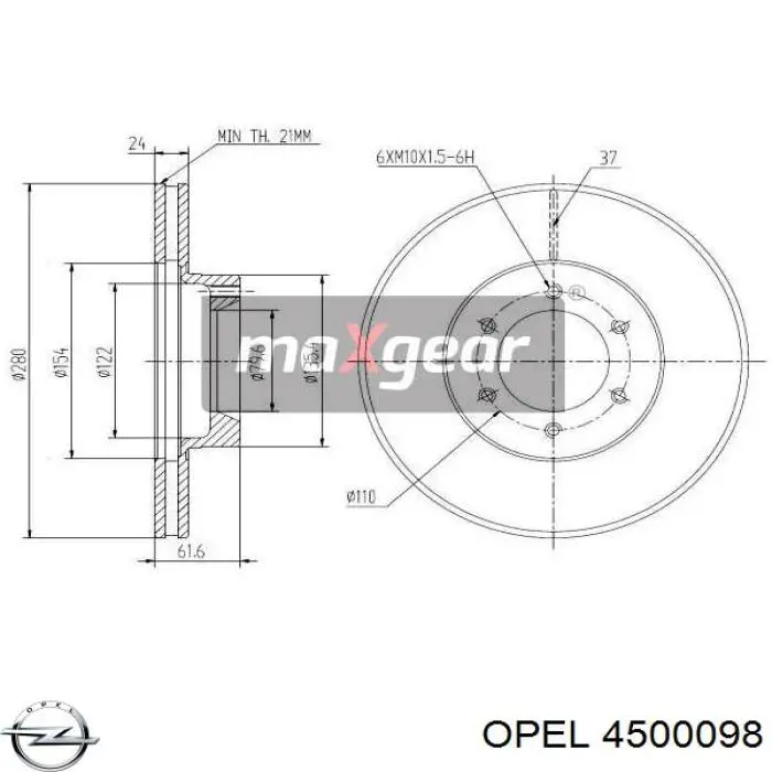 4500098 Opel freno de disco delantero