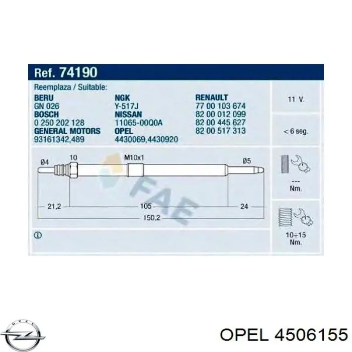 4506155 Opel bujía de incandescencia