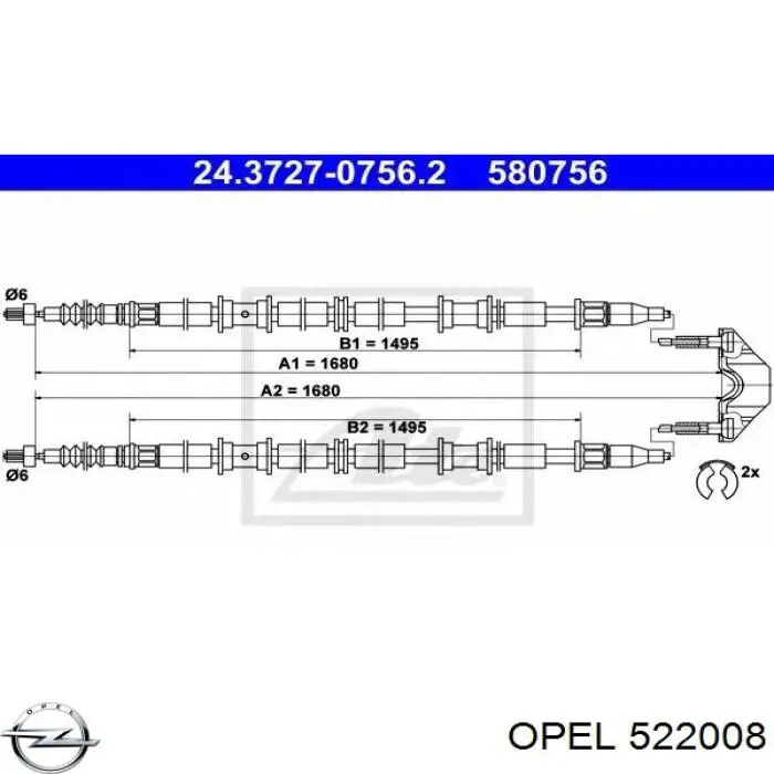 522008 Opel cable de freno de mano trasero derecho/izquierdo