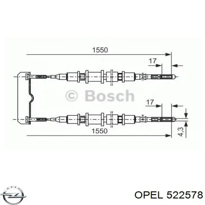 522578 Opel cable de freno de mano trasero derecho/izquierdo