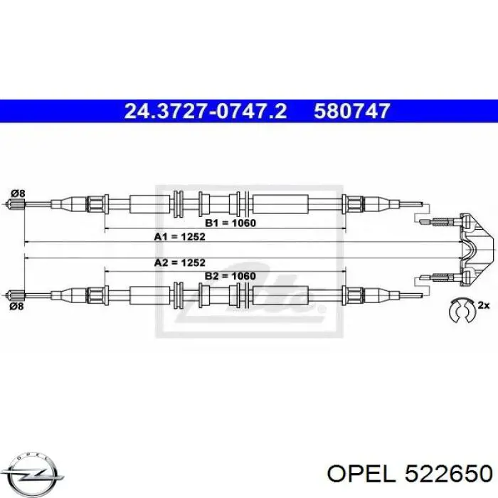 522650 Opel cable de freno de mano trasero derecho/izquierdo