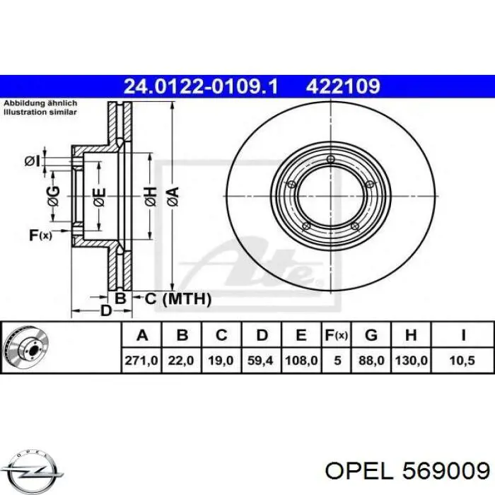 569009 Opel freno de disco delantero