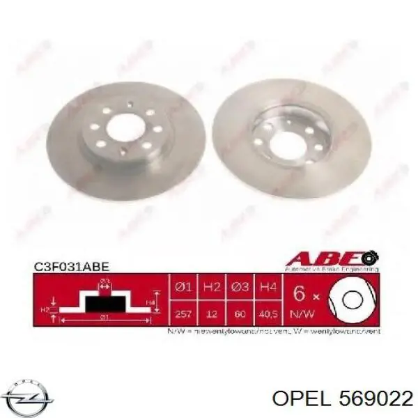 569022 Opel freno de disco delantero