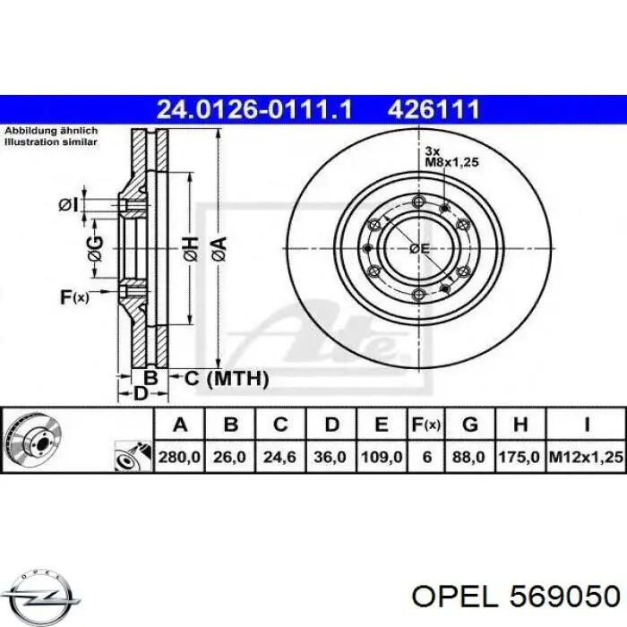 569050 Opel freno de disco delantero