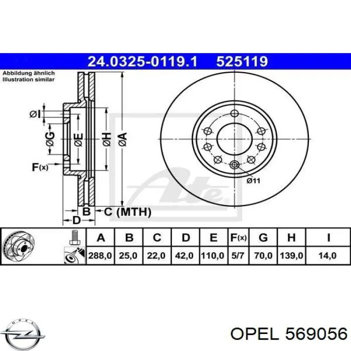 569056 Opel freno de disco delantero