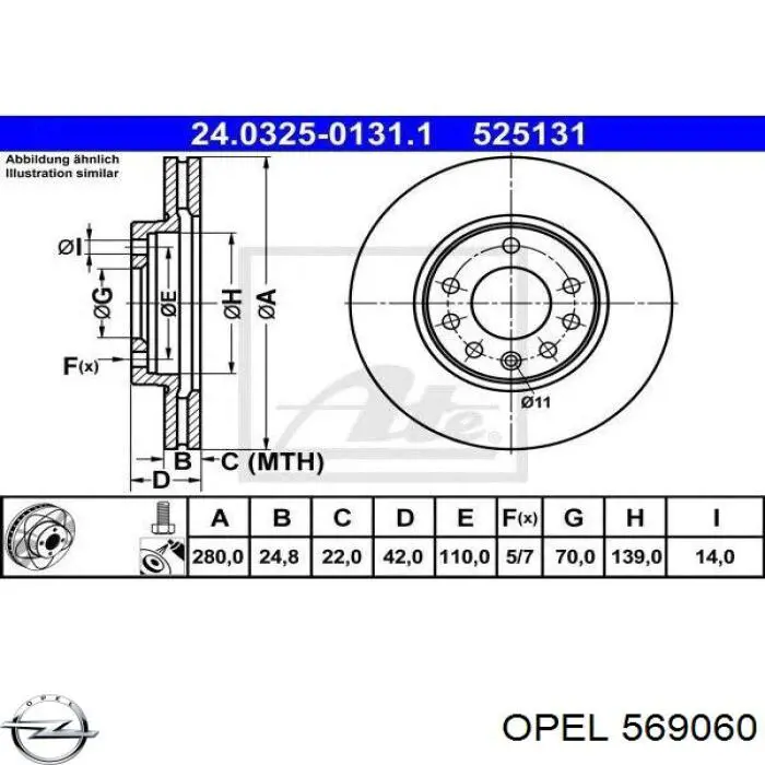 569060 Opel freno de disco delantero