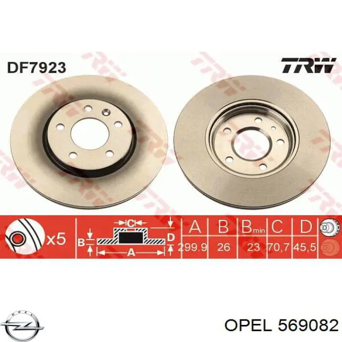 569082 Opel freno de disco delantero