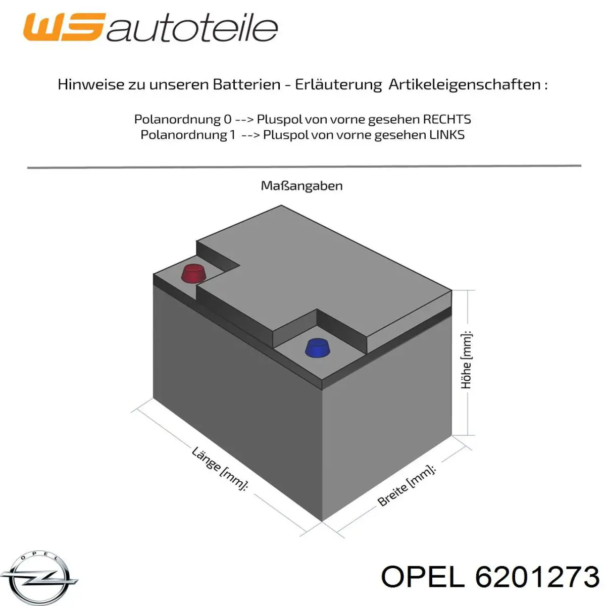 6201273 Opel batería de arranque