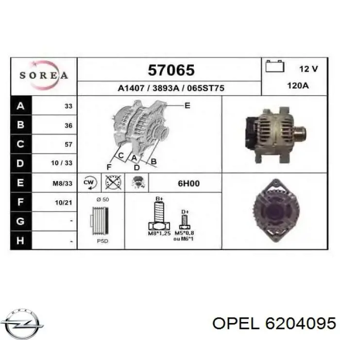 6204095 Opel alternador