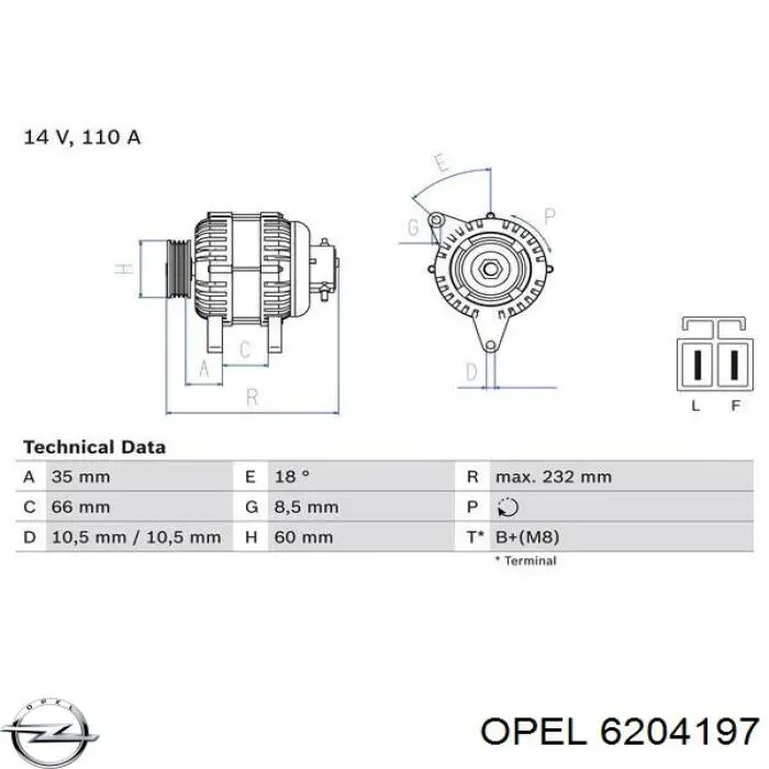 6204197 Opel alternador