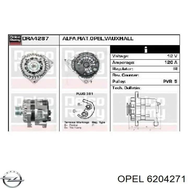 6204271 Opel alternador