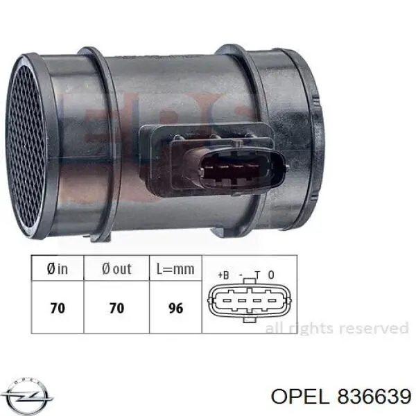 836639 Opel sensor de flujo de aire/medidor de flujo (flujo de aire masibo)