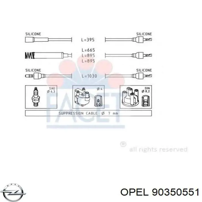 90350551 Opel juego de cables de encendido