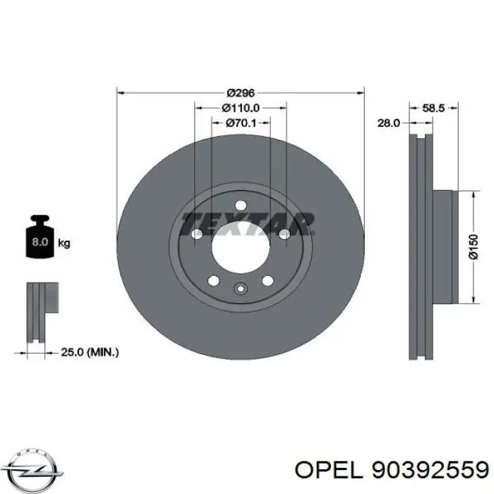 90392559 Opel freno de disco delantero