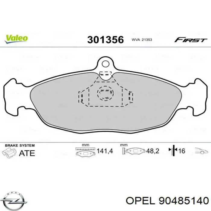 90485140 Opel pastillas de freno delanteras