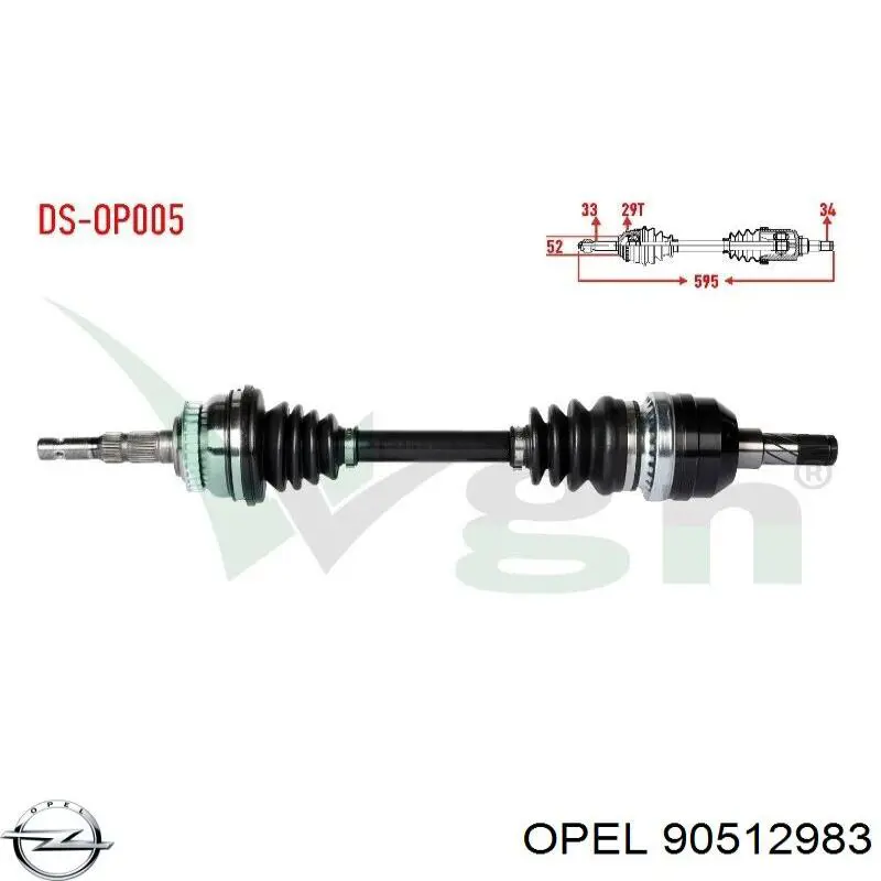 90512983 Opel árbol de transmisión delantero izquierdo