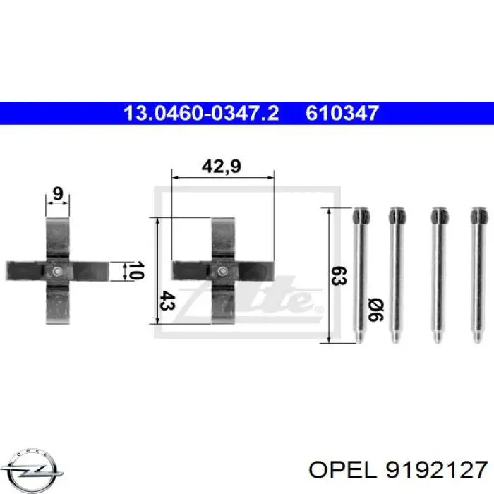 9192127 Opel juego de reparación, pastillas de frenos