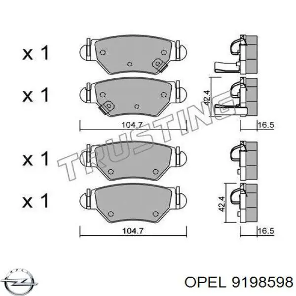 9198598 Opel pastillas de freno traseras