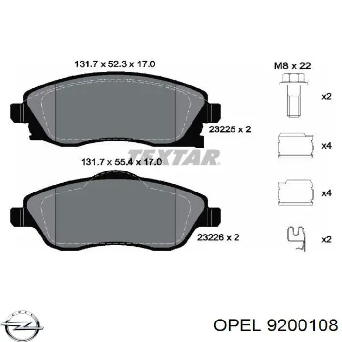 9200108 Opel pastillas de freno delanteras