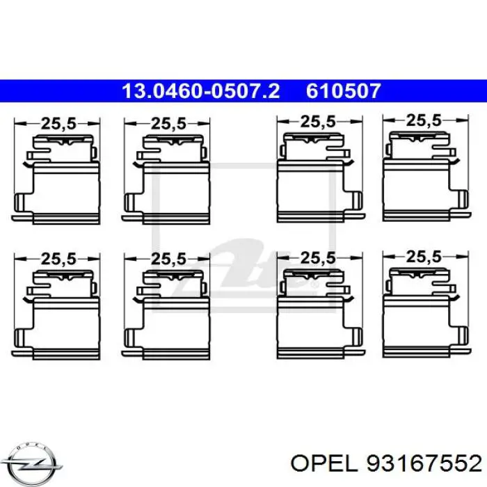 93167552 Opel conjunto de muelles almohadilla discos traseros