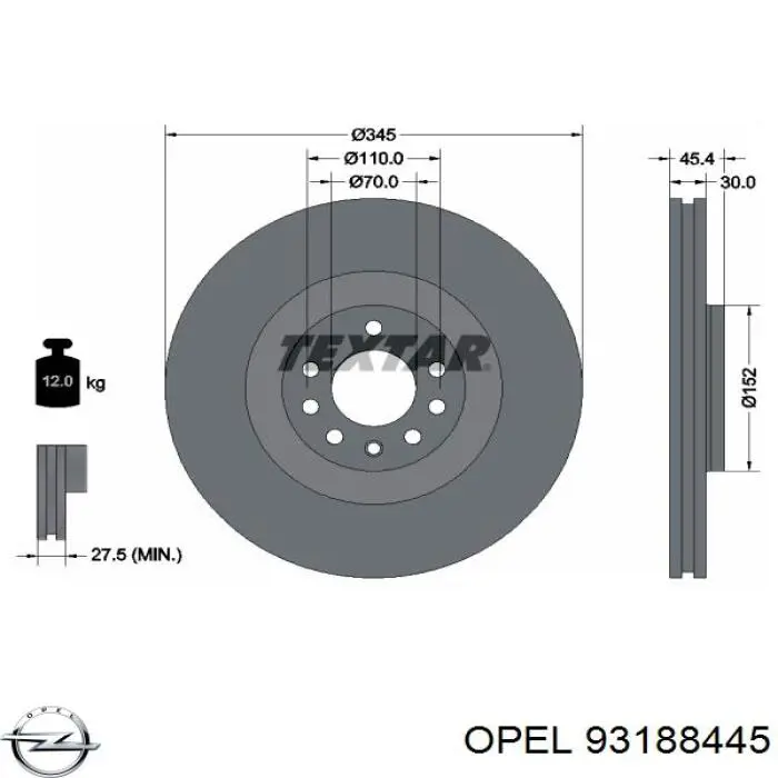 93188445 Opel freno de disco delantero