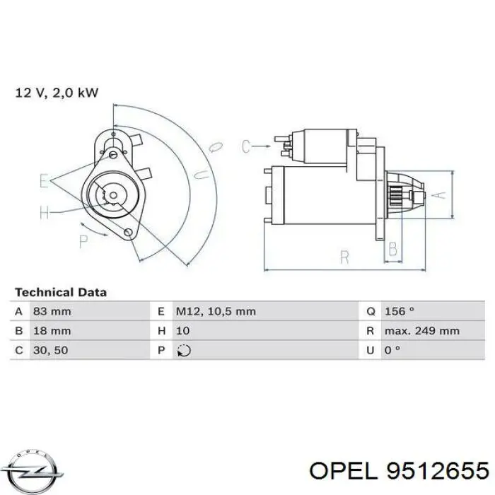 95 12 655 Opel motor de arranque