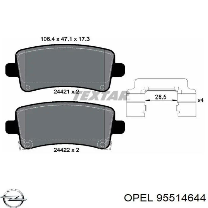 95514644 Opel pastillas de freno traseras