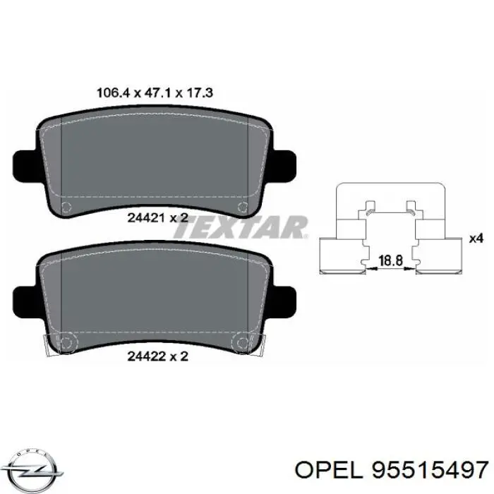 95515497 Opel pastillas de freno traseras