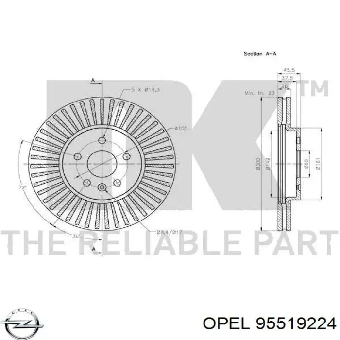 95519224 Opel freno de disco delantero