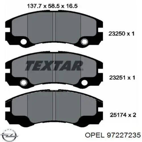 97227235 Opel pastillas de freno delanteras