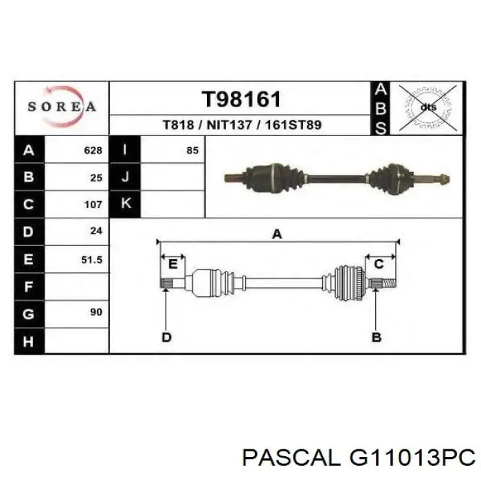 G11013PC Pascal junta homocinética exterior delantera