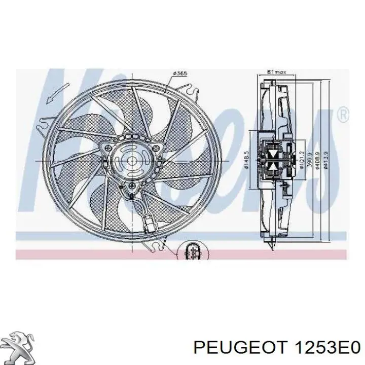 1253E0 Peugeot/Citroen ventilador (rodete +motor refrigeración del motor con electromotor completo)