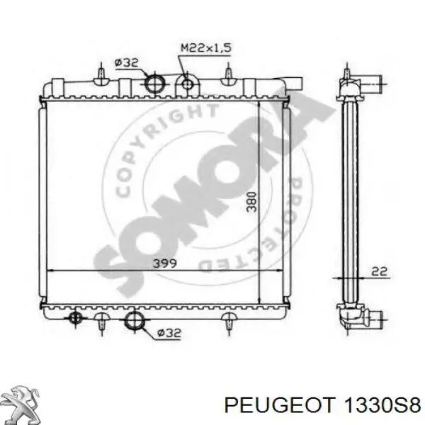 1330S8 Peugeot/Citroen radiador refrigeración del motor