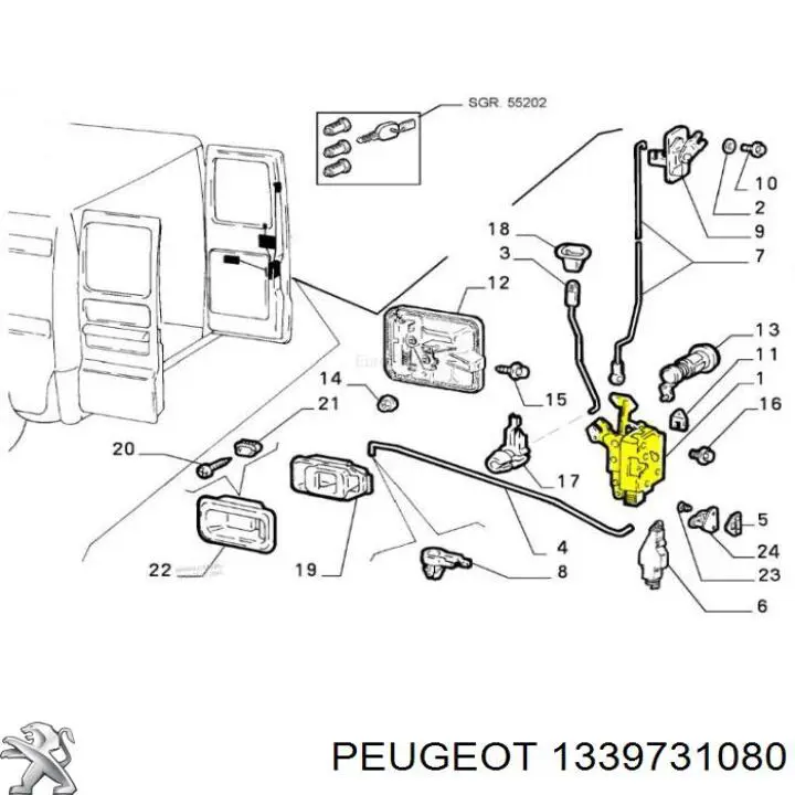 1339731080 Peugeot/Citroen cerradura de puerta de batientes, trasera derecha