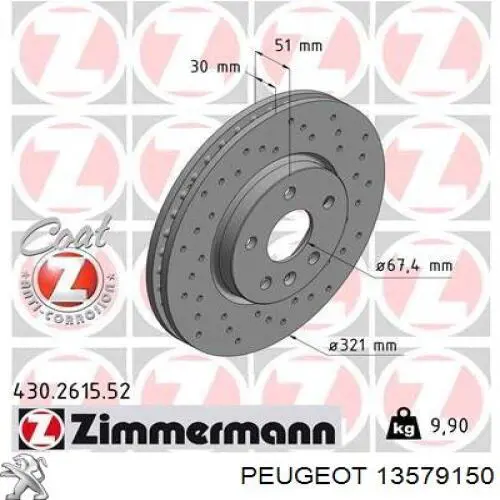 13579150 Peugeot/Citroen freno de disco delantero