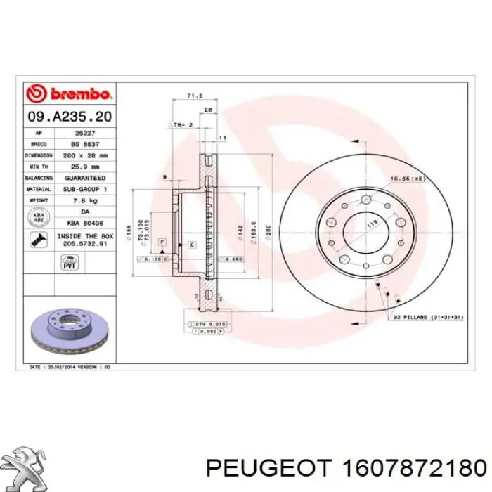 1607872180 Peugeot/Citroen freno de disco delantero