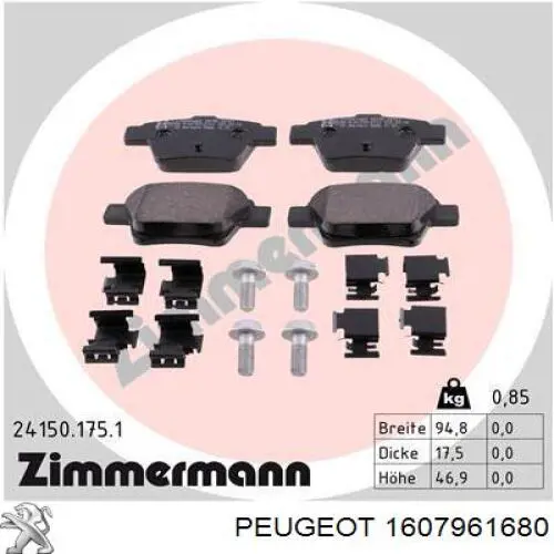 1607961680 Peugeot/Citroen pastillas de freno delanteras