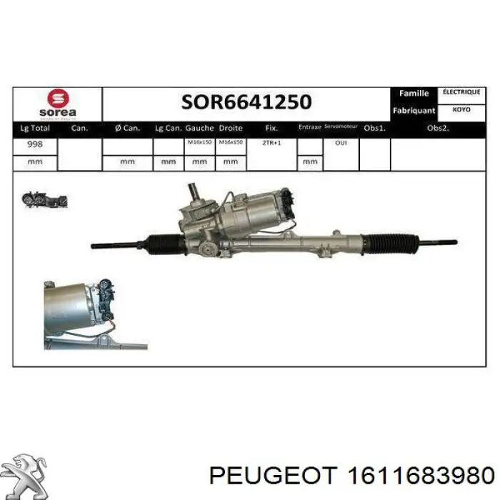 1611683980 Peugeot/Citroen cremallera de dirección