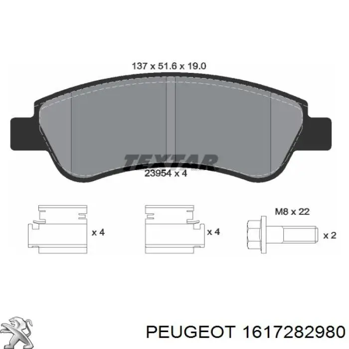 1617282980 Peugeot/Citroen pastillas de freno delanteras