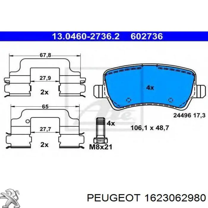 1623062980 Peugeot/Citroen pastillas de freno traseras