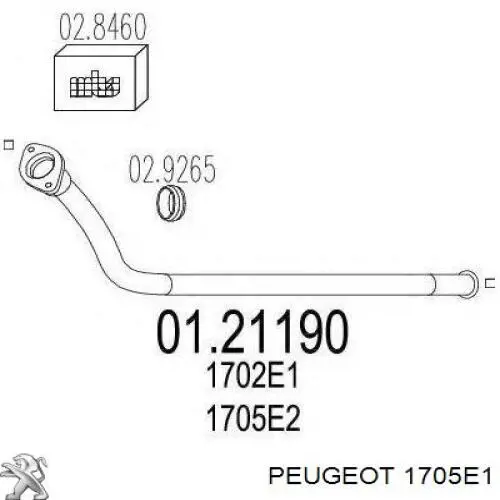 1705E1 Peugeot/Citroen tubo de admisión del silenciador de escape delantero