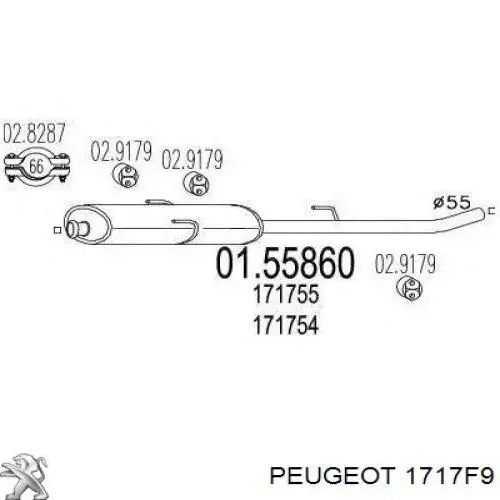 1717F9 Peugeot/Citroen silenciador del medio