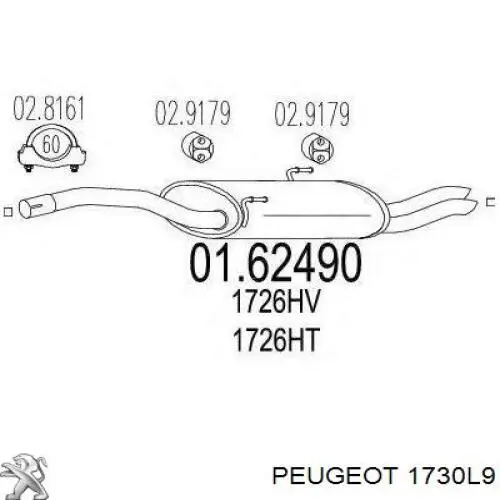 1730L9 Peugeot/Citroen silenciador posterior
